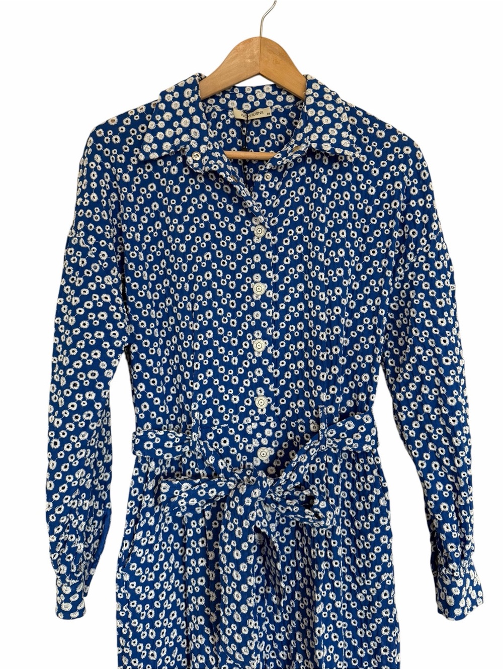 Nocturne brand Blue Button-Up Belted Eyelet Jumpsuit size 38 (US 8) - Picture 4 of 15